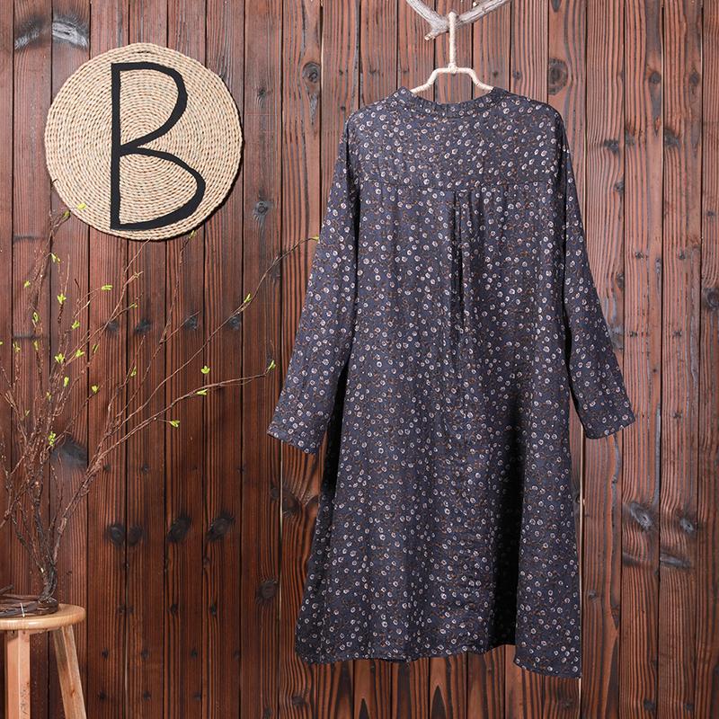 Women Linen Cotton Print Midi Dress