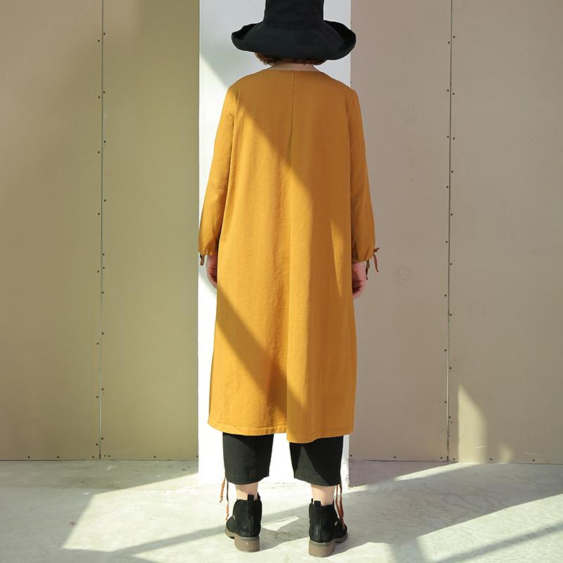 Women Long Sleeve Lacing Slit Loose Solid Dress