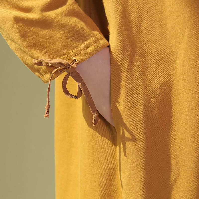 Women Long Sleeve Lacing Slit Loose Solid Dress