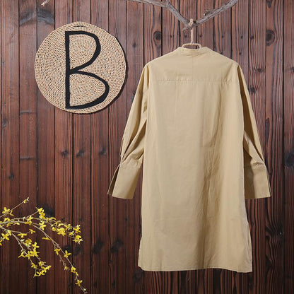 Women Long Sleeve Split Loose Solid Shirt Dress