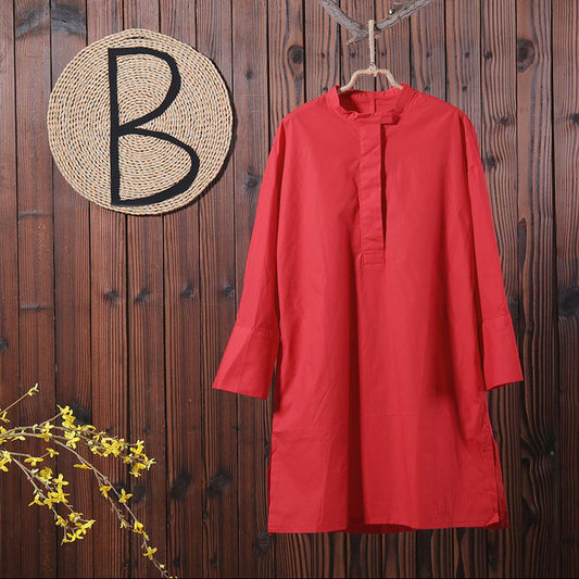 Women Long Sleeve Split Loose Solid Shirt Dress
