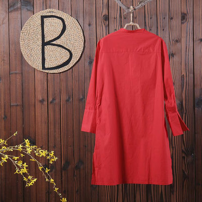 Women Long Sleeve Split Loose Solid Shirt Dress