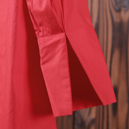 Women Long Sleeve Split Loose Solid Shirt Dress