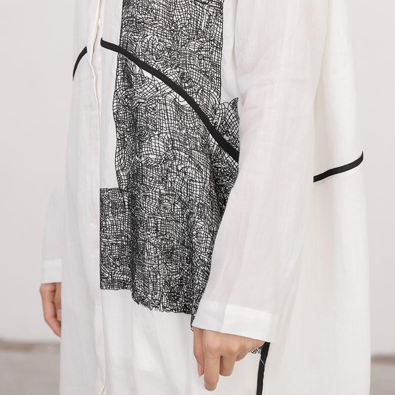 Women Long Sleeves Embroidery Loose Dress