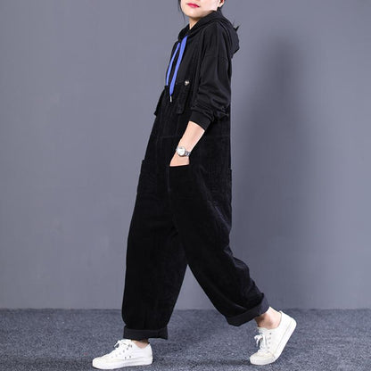 Women Loose Casual Pockets Corduroy Jumpsuit
