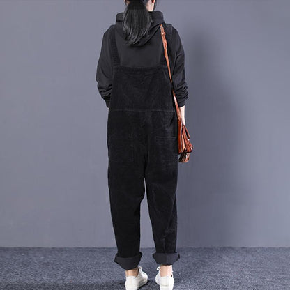 Women Loose Casual Pockets Corduroy Jumpsuit