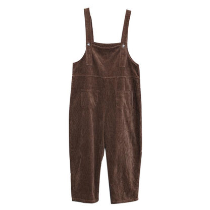 Women Loose Casual Pockets Corduroy Jumpsuit