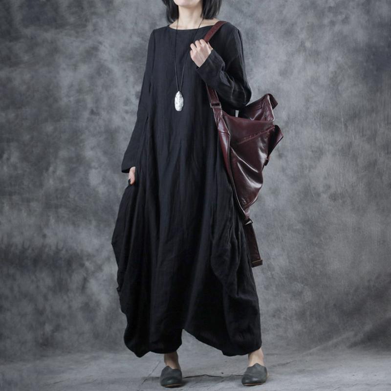 Women Loose Pleated Linen Maxi Dress