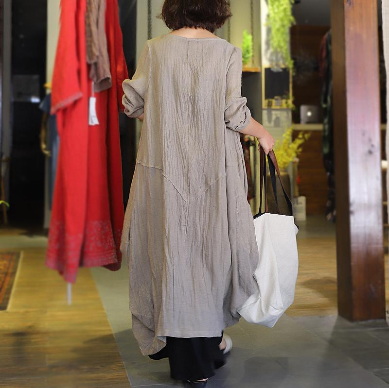 Women Loose Pleated Linen Maxi Dress