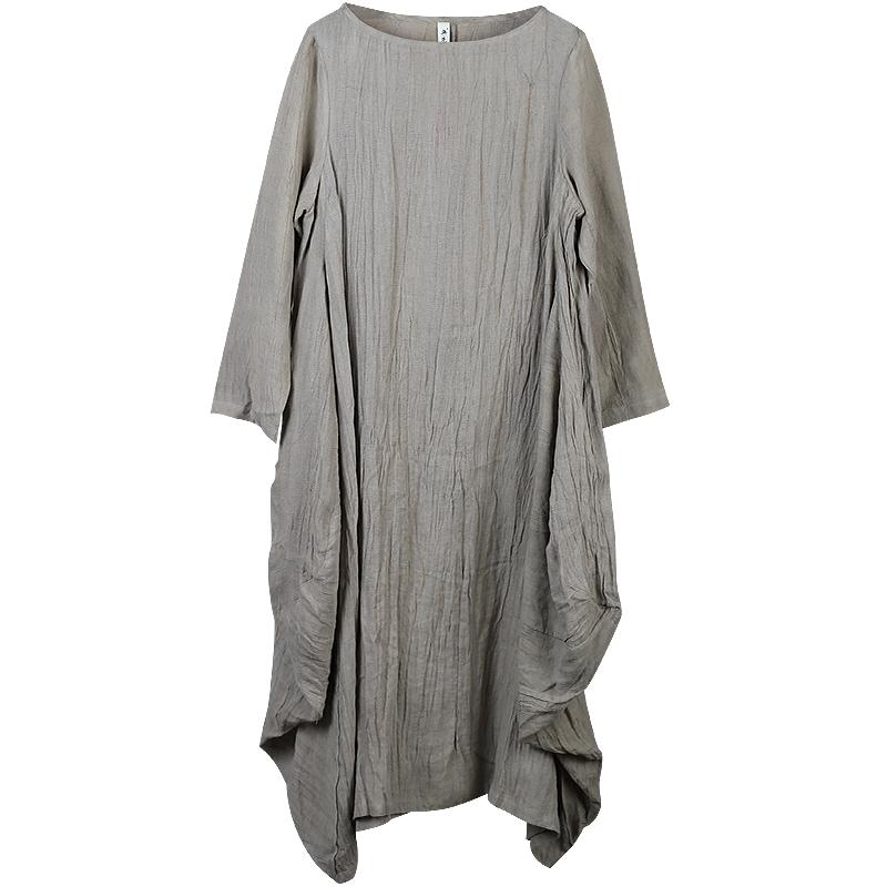 Women Loose Pleated Linen Maxi Dress