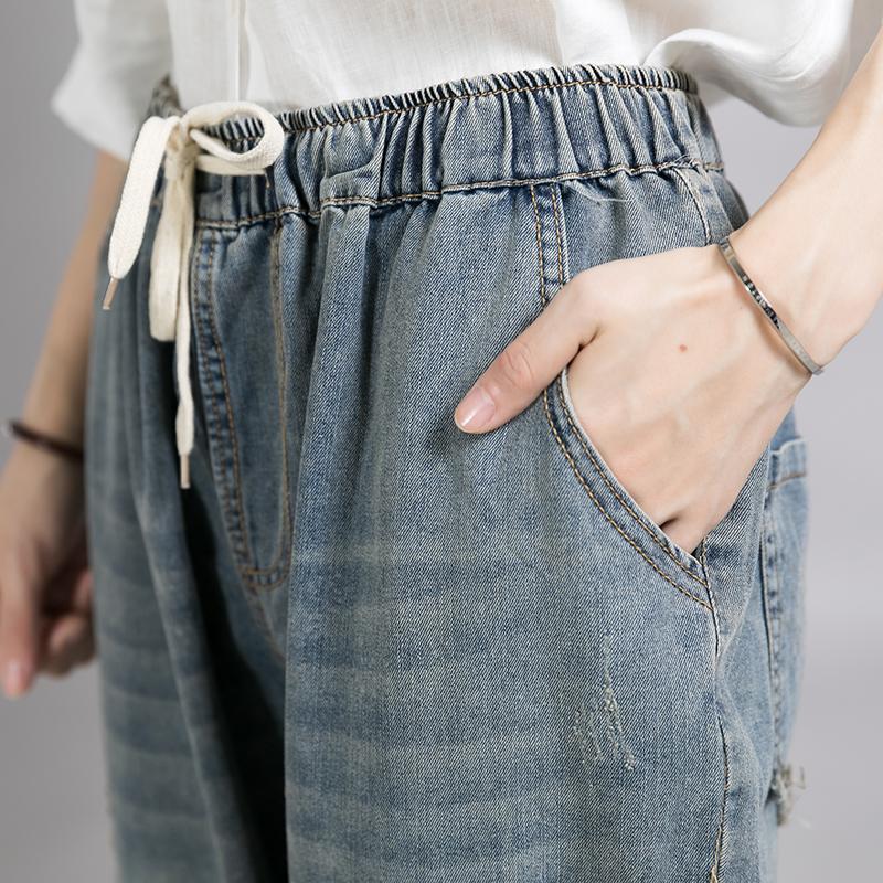 Women Patchwork Embroidered Plant Frayed Jeans