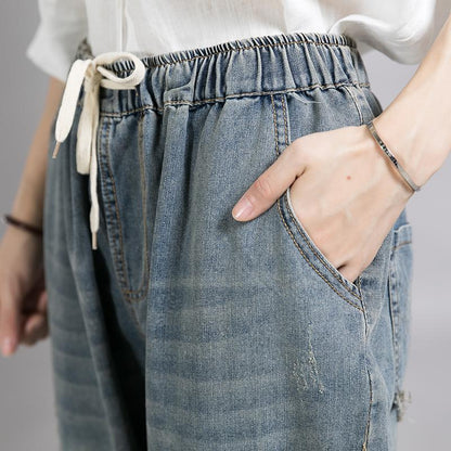 Women Patchwork Embroidered Plant Frayed Jeans