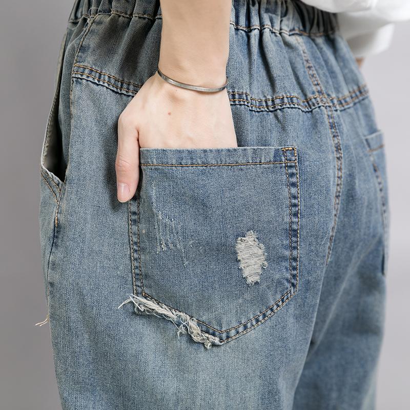 Women Patchwork Embroidered Plant Frayed Jeans