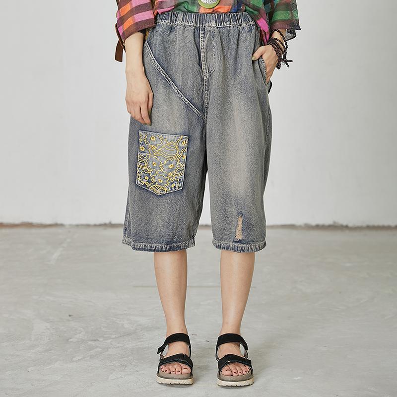 Women Patchwork Spliced Elastic Waist Jeans