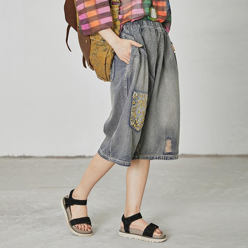 Women Patchwork Spliced Elastic Waist Jeans