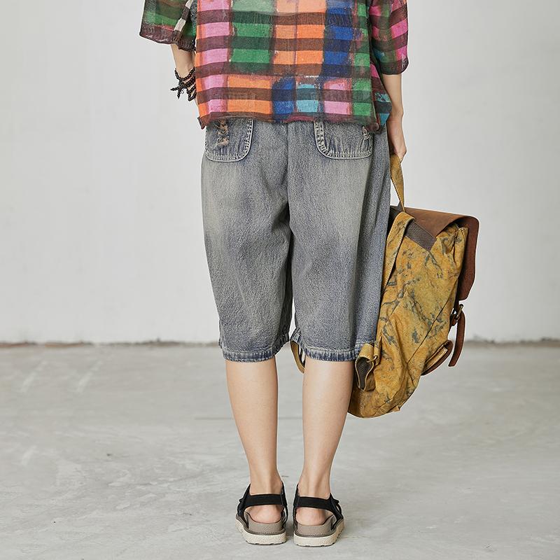 Women Patchwork Spliced Elastic Waist Jeans