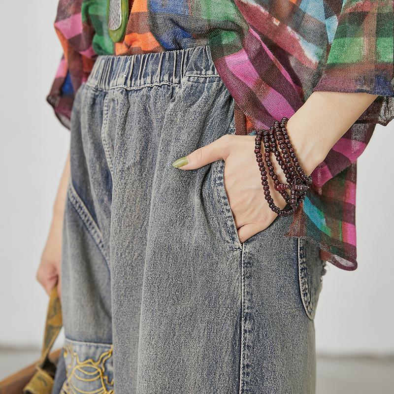 Women Patchwork Spliced Elastic Waist Jeans