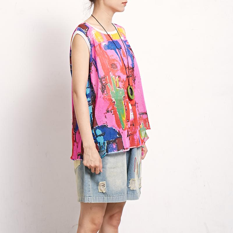 Women Print Cotton Linen Casual Sleeveless Top