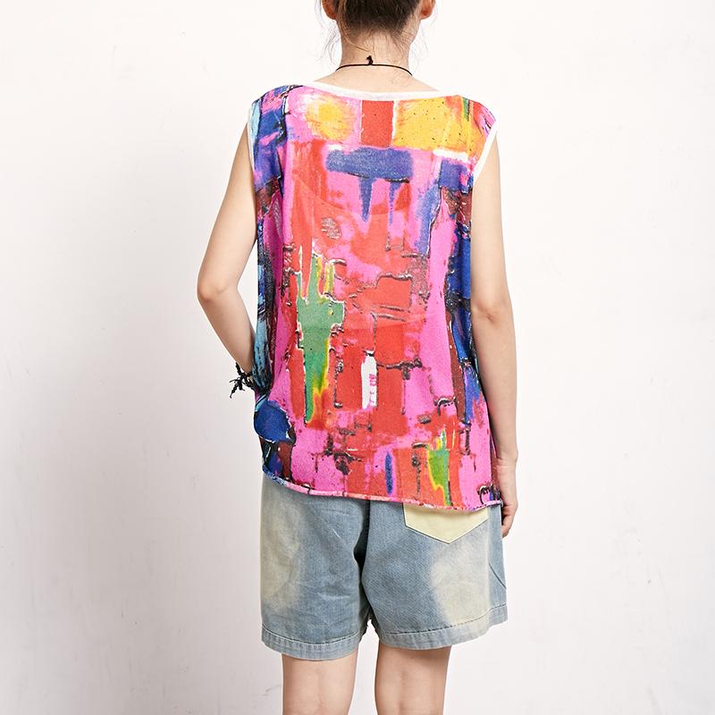 Women Print Cotton Linen Casual Sleeveless Top