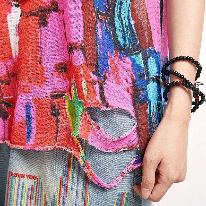 Women Print Cotton Linen Casual Sleeveless Top