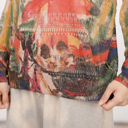 Women Print Hollow Out Long Sleeve T-shirt