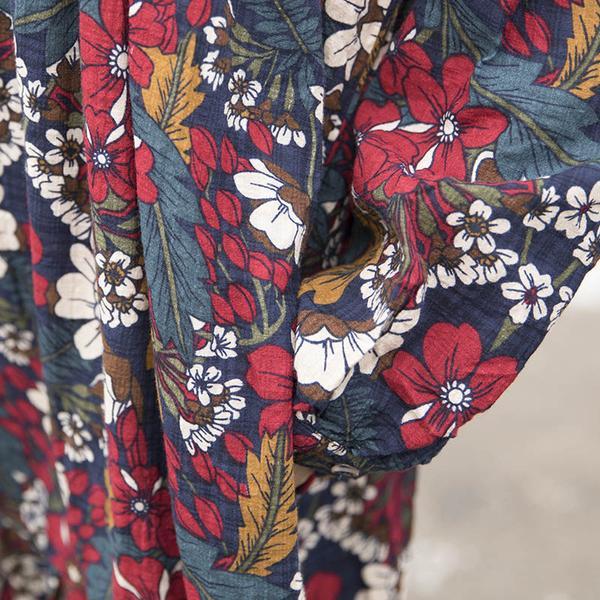 Women Retro Printing Cotton Flower Dress