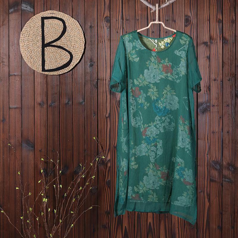 Women Round Neck Floral Casual Summer Loose Dress