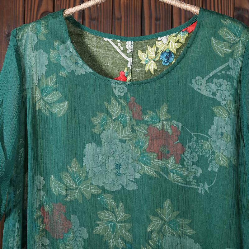 Women Round Neck Floral Casual Summer Loose Dress