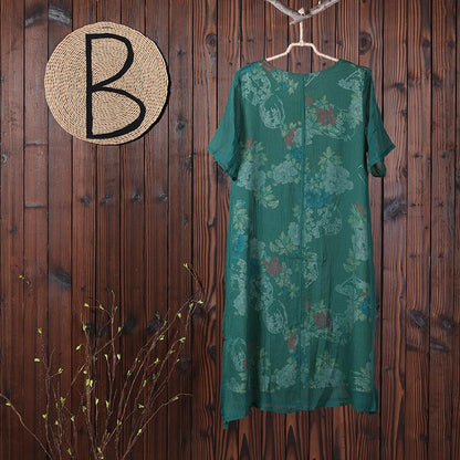 Women Round Neck Floral Casual Summer Loose Dress