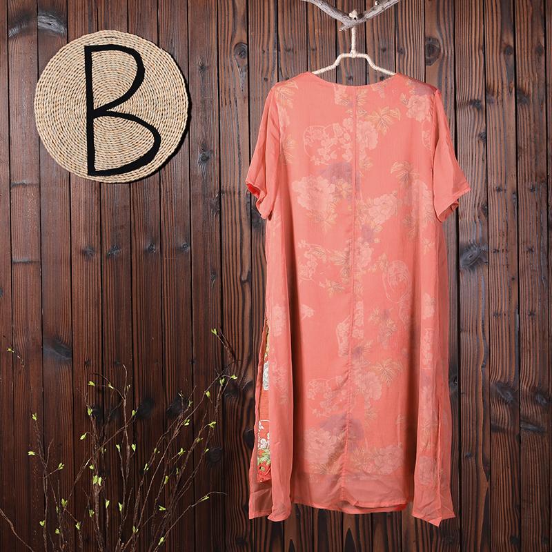 Women Round Neck Floral Casual Summer Loose Dress