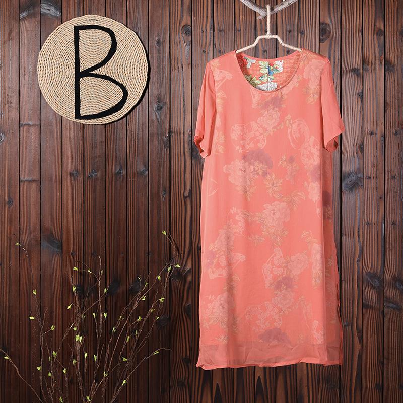 Women Round Neck Floral Casual Summer Loose Dress