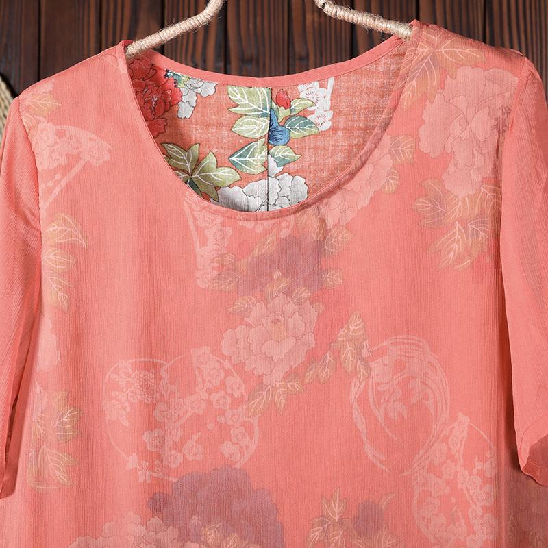 Women Round Neck Floral Casual Summer Loose Dress