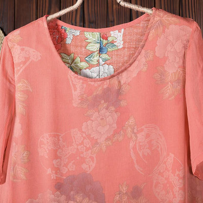 Women Round Neck Floral Casual Summer Loose Dress