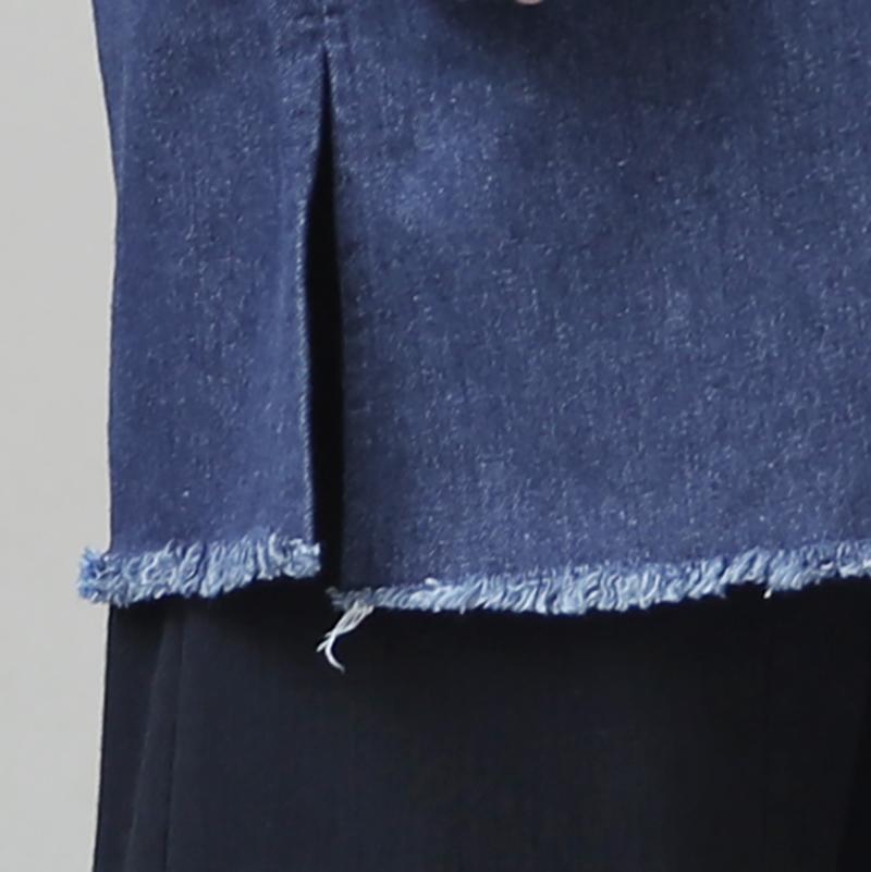 Women Round Neck Long Sleeve Pullover Denim Top