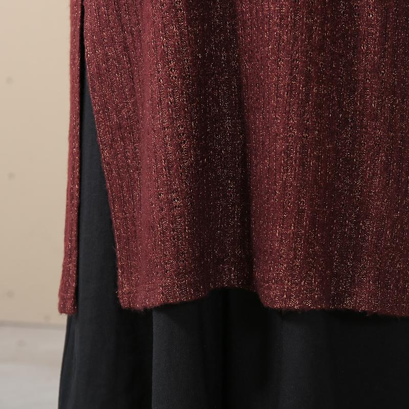 Women Round Neck Long Sleeve Splitting Sweater Dress