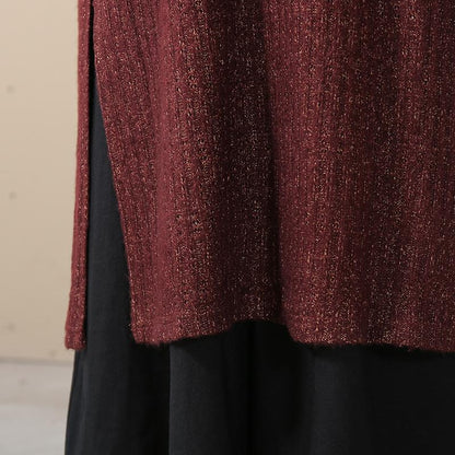 Women Round Neck Long Sleeve Splitting Sweater Dress