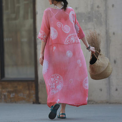 Women Round Neck Printed Pullover Dress