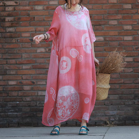 Women Round Neck Printed Pullover Dress