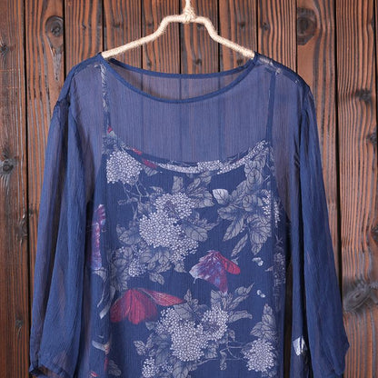 Women Summer Floral Split Casual Two Piece Suit