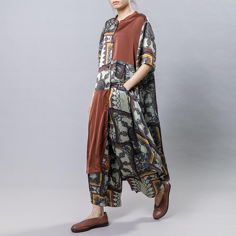 Women Silk Retro Printed Loose Two Piece Set