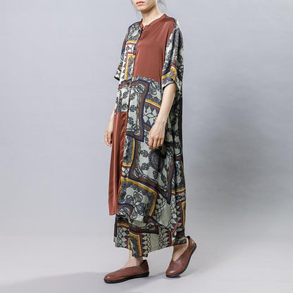 Women Silk Retro Printed Loose Two Piece Set