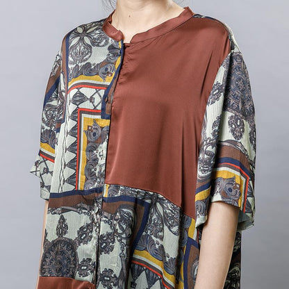 Women Silk Retro Printed Loose Two Piece Set