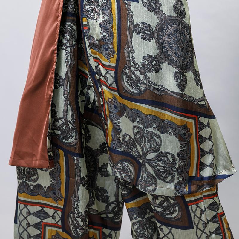 Women Silk Retro Printed Loose Two Piece Set