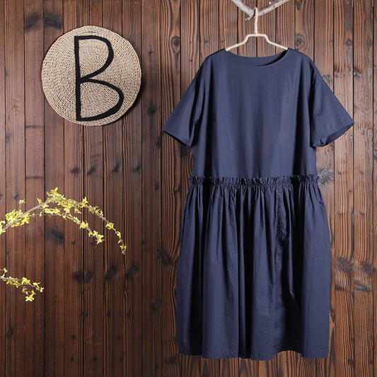 Women Solid Casual Pleated Short Sleeves Dress
