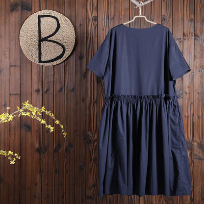 Women Solid Casual Pleated Short Sleeves Dress
