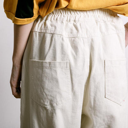 Women Solid Color Frayed Loose Jeans