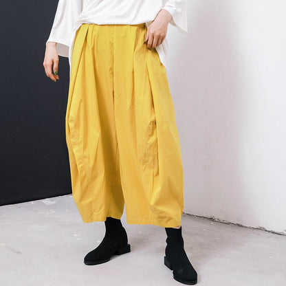 Women Solid Color Pleated Loose Bloomers