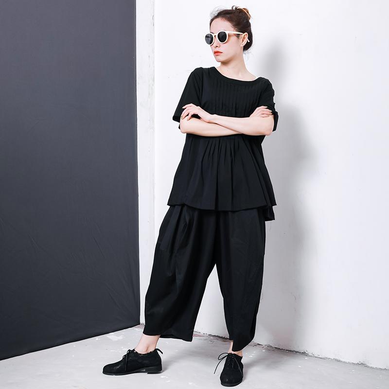 Women Solid Color Pleated Loose Bloomers