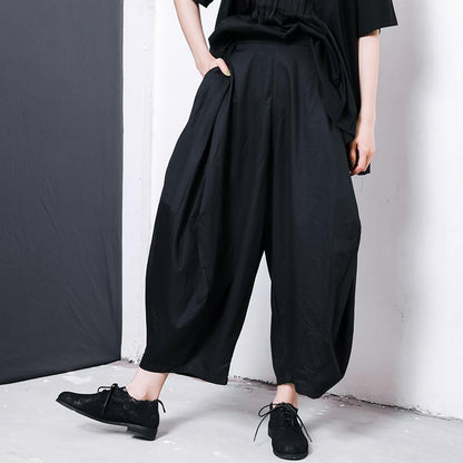 Women Solid Color Pleated Loose Bloomers