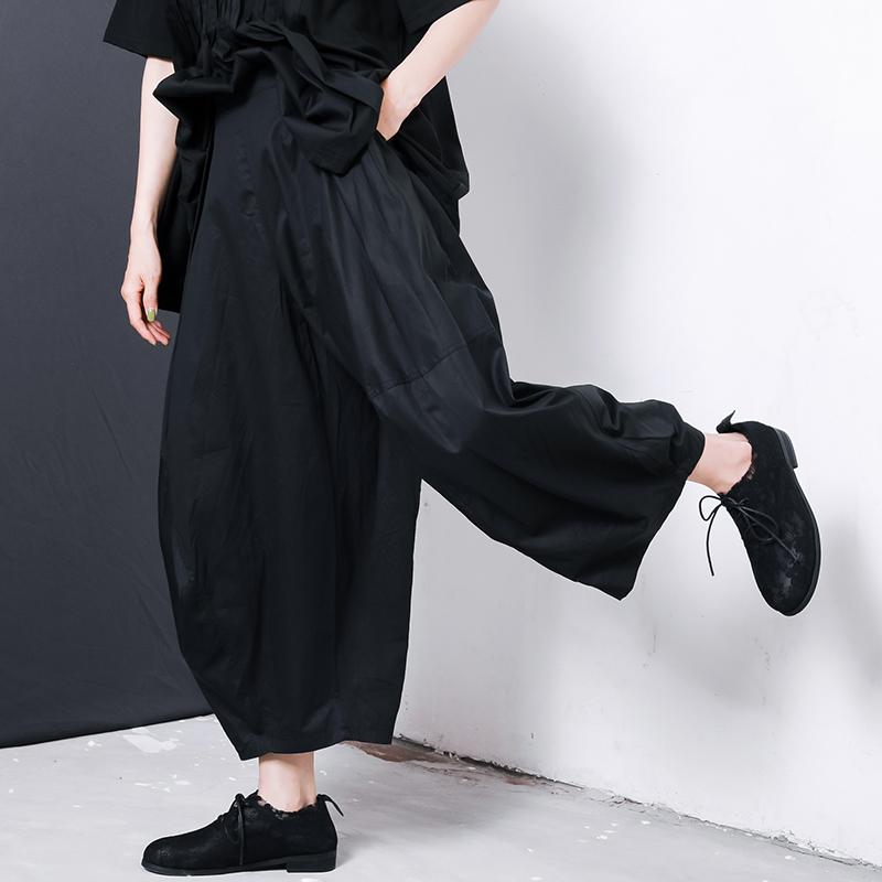 Women Solid Color Pleated Loose Bloomers